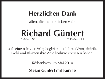 Traueranzeige von Richard Güntert von Pegnitz-Zeitung